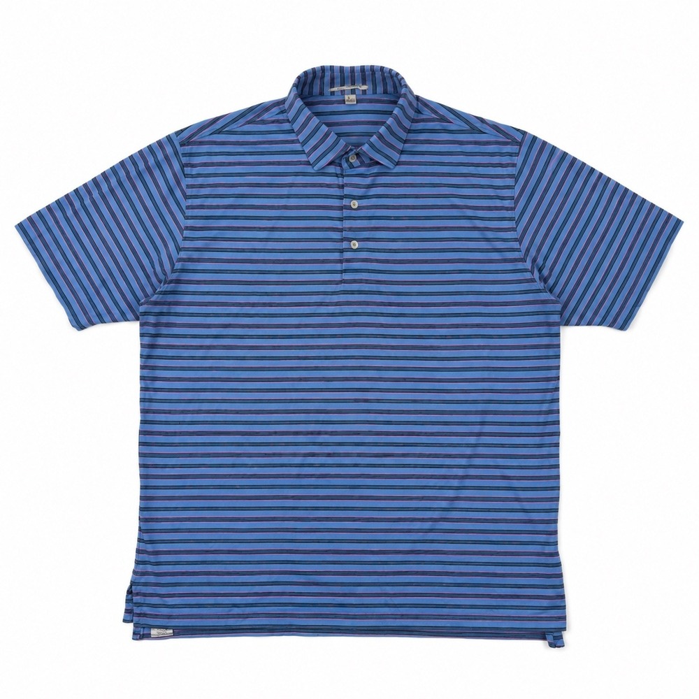 Peter Millar Mens Blue Striped 100% Cotton Short Sleeve Polo Shirt Size Large